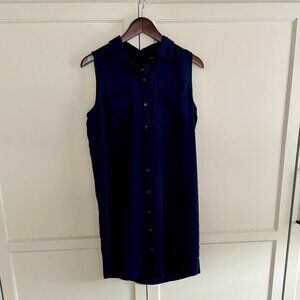 Adrienne Vittadini navy blue button up shift dress